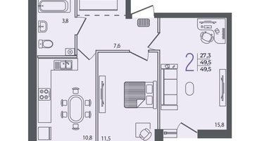 2-к. квартира, 49 м²