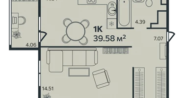1-к. квартира, 39&nbsp;м²