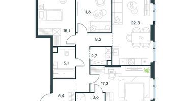 3-к. квартира, 91&nbsp;м²