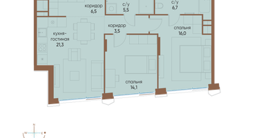 2-к. квартира, 73&nbsp;м²
