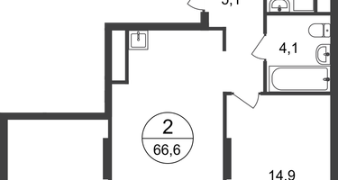 2-к. квартира, 66&nbsp;м²