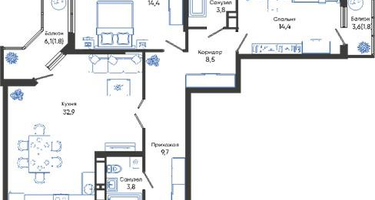 2-к. квартира, 91&nbsp;м²