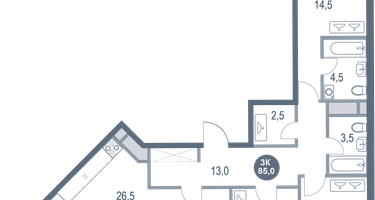 3-к. квартира, 85&nbsp;м²