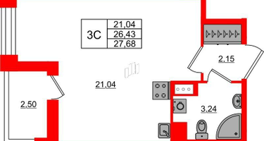 Студия, 26&nbsp;м²