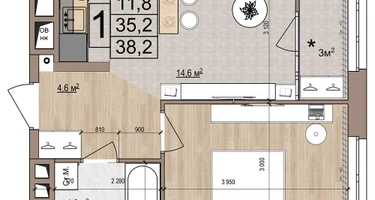 1-к. квартира, 38 м²