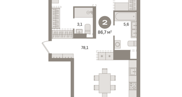 2-к. квартира, 86&nbsp;м²