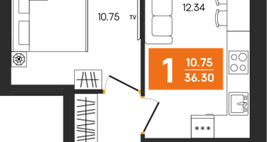 1-к. квартира, 36 м²