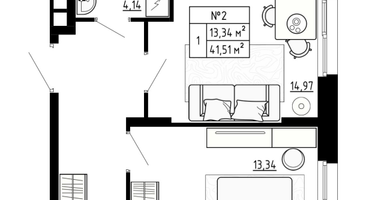 1-к. квартира, 41&nbsp;м²