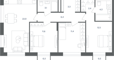 3-к. квартира, 77&nbsp;м²