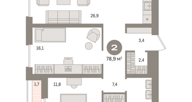 2-к. квартира, 78&nbsp;м²