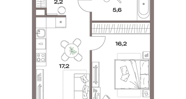 2-к. квартира, 43&nbsp;м²