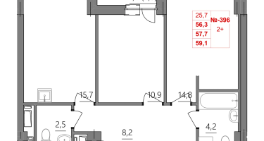 2-к. квартира, 57 м²