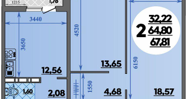 2-к. квартира, 67&nbsp;м²