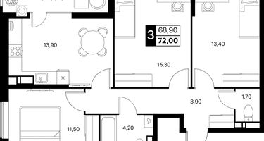 3-к. квартира, 72 м²