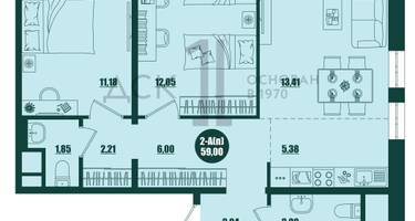 2-к. квартира, 59&nbsp;м²