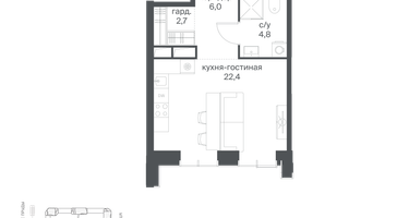 Студия, 35&nbsp;м²
