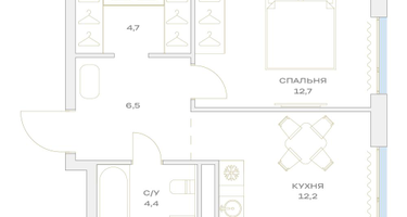 1-к. квартира, 40 м²