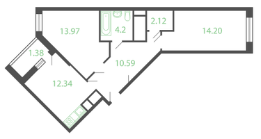 2-к. квартира, 61&nbsp;м²