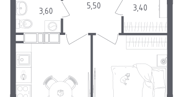 1-к. квартира, 33&nbsp;м²