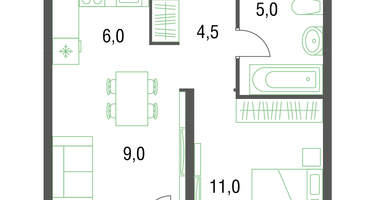 2-к. квартира, 36&nbsp;м²