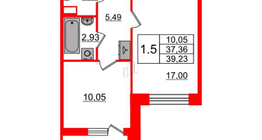 1-к. квартира, 37&nbsp;м²
