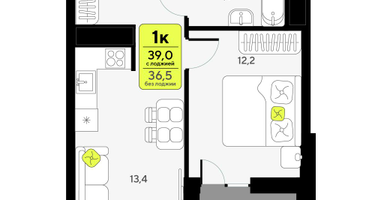 1-к. квартира, 39&nbsp;м²