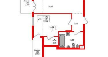 1-к. квартира, 50&nbsp;м²