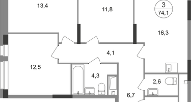 3-к. квартира, 74&nbsp;м²
