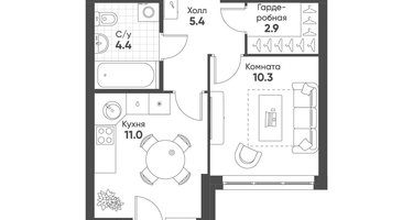 1-к. квартира, 35&nbsp;м²