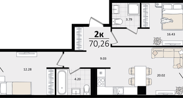 2-к. квартира, 70 м²