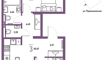 3-к. квартира, 60&nbsp;м²