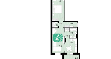 2-к. квартира, 59 м²