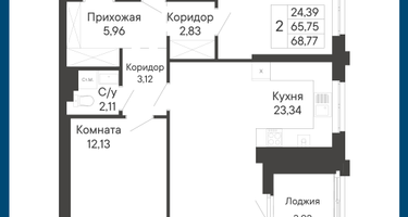 2-к. квартира, 68 м²