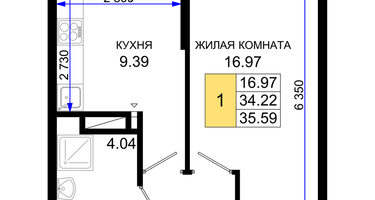 1-к. квартира, 35 м²