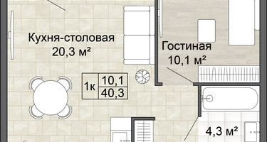 1-к. квартира, 40 м²