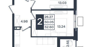2-к. квартира, 52 м²
