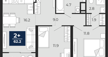2-к. квартира, 59 м²