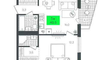 1-к. квартира, 45&nbsp;м²