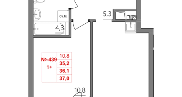 1-к. квартира, 36 м²