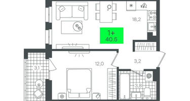 1-к. квартира, 40&nbsp;м²