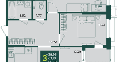 3-к. квартира, 66&nbsp;м²