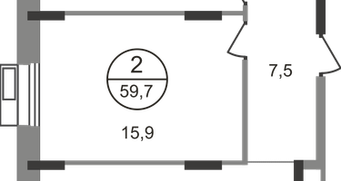 2-к. квартира, 59&nbsp;м²