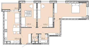 3-к. квартира, 91&nbsp;м²
