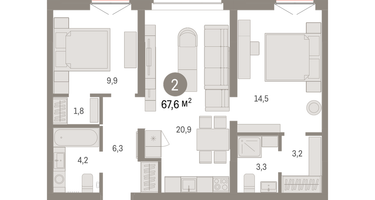 2-к. квартира, 67 м²