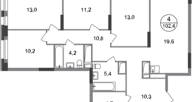 4-к. квартира, 102 м²