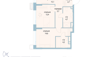 2-к. квартира, 59&nbsp;м²