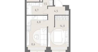 1-к. квартира, 42&nbsp;м²