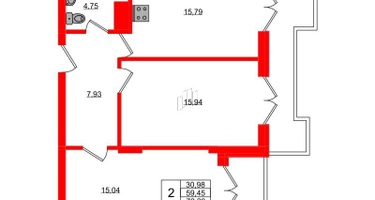 2-к. квартира, 72&nbsp;м²
