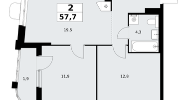 2-к. квартира, 57 м²