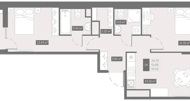 2-к. квартира, 55&nbsp;м²